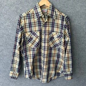 Vintage LEVI'S Shirt Mens S / M  Long Sleeve Yellow Blue Plaid 70s 80s Button Up
